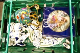 A mixed collection of items to include Boxed Royal Doulton Wall plates, Continental Figures, vase