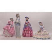 Royal Doulton Lady Figures A Victorian Lady HN728, Top O. Hill HN1849 and Day Dreams HN1731 together