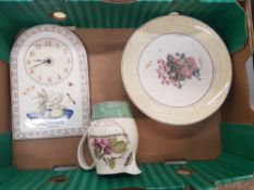 Wedgwood Sarahs Garden items to include Pedestal Cake stand, water jug & Ceramic Wall Clock