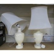 Two Wedgwood Creamware table lamps with shades (2)