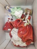 Royal Doulton lady figures Top O' the hill HN1834 together with Small Top 'O the hill HN2126 & Small
