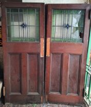 A Set of Victorian Double Doors, with fitted and Stained Glass Panelling. One Glass Panel has