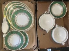 Crown Ducal Green & Gilt Dinner ware (2 trays)