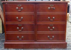 Modern Mahogany Effect Four Drawer Filing Cabinet with Gilt Tooled Leather Top. Height: 79.5cm