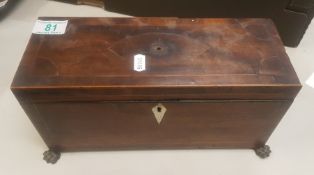 Distressed 19th Century Inlaid Tea Caddy, length 30cm