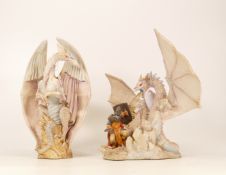 Enchantica Morardris and the Treasure Seeker together with unmarked dragon on rock, height of