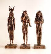 Three Copper Effect Leonardo Ancient Egyptian Figures, tallest 30cm(3)