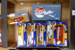 A collection of Boxed Corgi Die Cast Model Toy Cars including 2 Racing E type Supercats, Morris