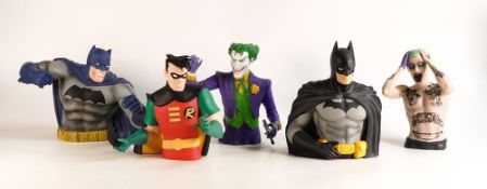 A collection of Superhero DC Comics Money Box Busts including Batman, Joker, Joker from Suicide
