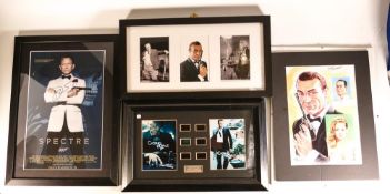 Three framed James Bond prints including one signed together with Casino Royal film cell, H45 L33 (