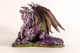 Nemisis Now seated purple and silver dragon, height 18cm