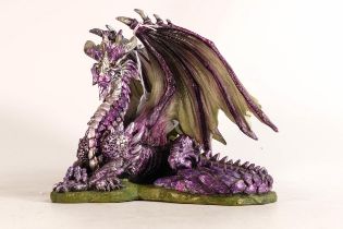 Nemisis Now seated purple and silver dragon, height 18cm