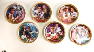 Franklin Mint Fine Porcelain James Bond Limited Edition Wall Plates with certs (6)