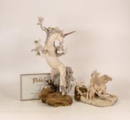 Fables unicorn figure 'Fables' (with cert) together with 'A Winter Encounter', height of tallest