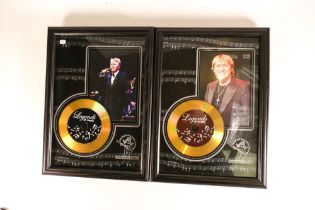 Legends of Music prints with gold disc of Joe Longthorne and similar,L23.5cm H32cm (2)