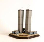 Danbury Mint Commemorative Twin Towers Figure (ariel mast missing from one tower), height 26cm