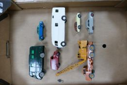 A collection of Repainted Vintage Dinky Toy Cars including Horse Box, 20 Ton Lorry Mounted Crane,