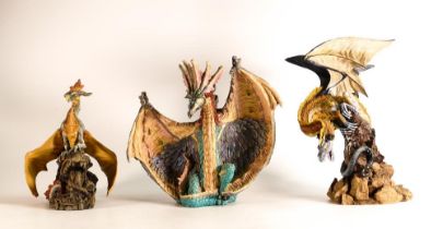 Three Large Resin Dragon Figures including Land of The Dragons Mountain Dragon, Enchantica