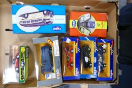 A collection of Boxed Corgi Die Cast Model Toy Cars including Aec 508 Forward Control, Ferrari 308