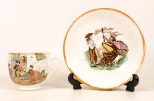 An Unusual Early 19th Century Transfer-printed Teacup and Saucer with illustrations of scenes