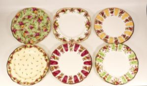 Six Royal Albert Old Country Roses Ruby Celebration side plates including Green Damask, Ruby Damask,