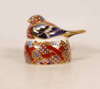 Royal Crown Derby Paperweight Collectors Gild Chaffinch Nesting , gold stopper