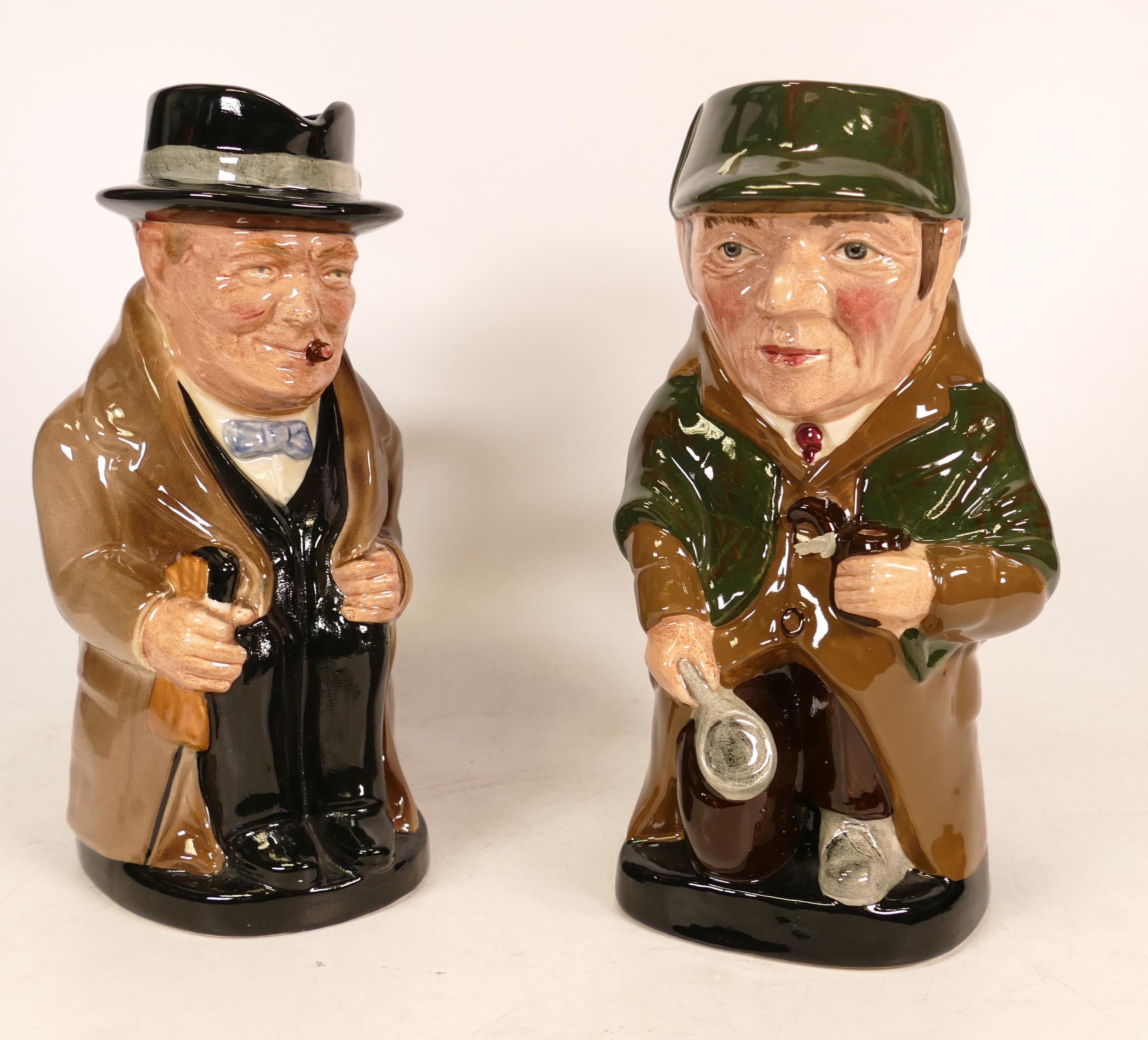 Royal Doulton 2nds Large Toby Jugs Sir Winston Churchill & Sherlock Holmes(2)