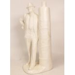 Parian Figure of Gent Standing by Ruby Goalpost, height 27cm, chip to rear of base