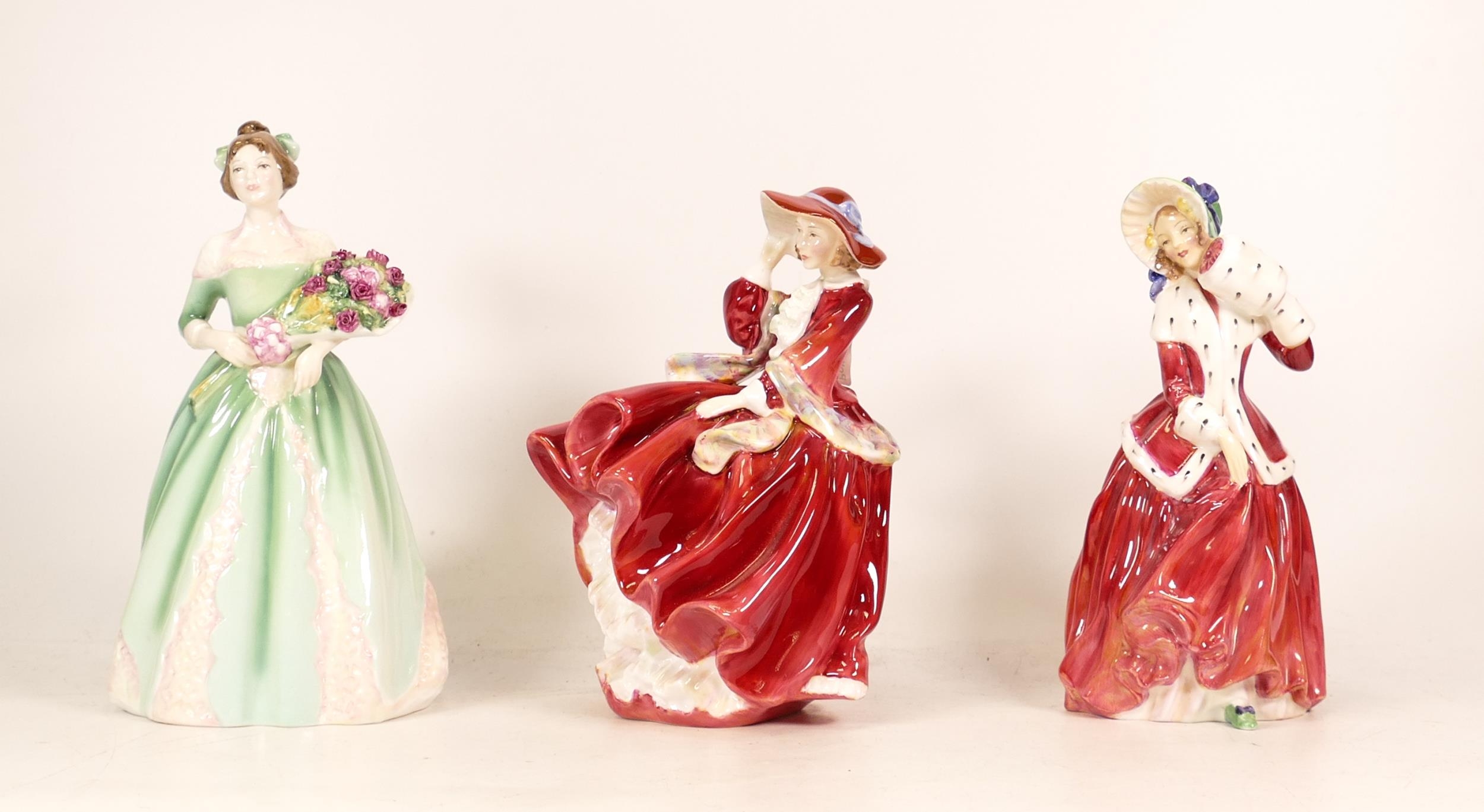 Royal Doulton Figures Top O' the Hill HN1834, Happy Birthday HN3660 & Christmas Morn HN1992