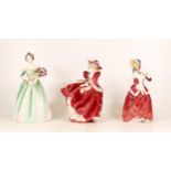 Royal Doulton Figures Top O' the Hill HN1834, Happy Birthday HN3660 & Christmas Morn HN1992