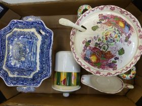 A large Masons 'fruit basket' soup tureen and ladel with matching gravy boat together with damaged