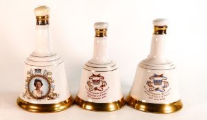 3 Royal Commemorative Whiskey Decanters, 2 Sealed. (3)