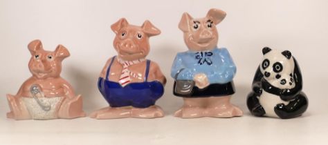 Three Wade Natwest 'piggy' banks with money bank panda (one piggy bank a/f) (4)