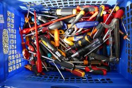 A collection of mainly unused hand tools including screwdrivers, spanners, pliers, etc (1 tray)