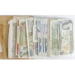 A collection of vintage world bank notes including Canada, Greece, Kenya etc