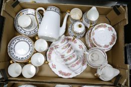 A mixed collection of items to include floral part tea set, Crown Staffordshire Black Victoria