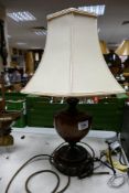 Mahogany Turned Urn Shaped Lamp Base & Shade, height with shade 53cm