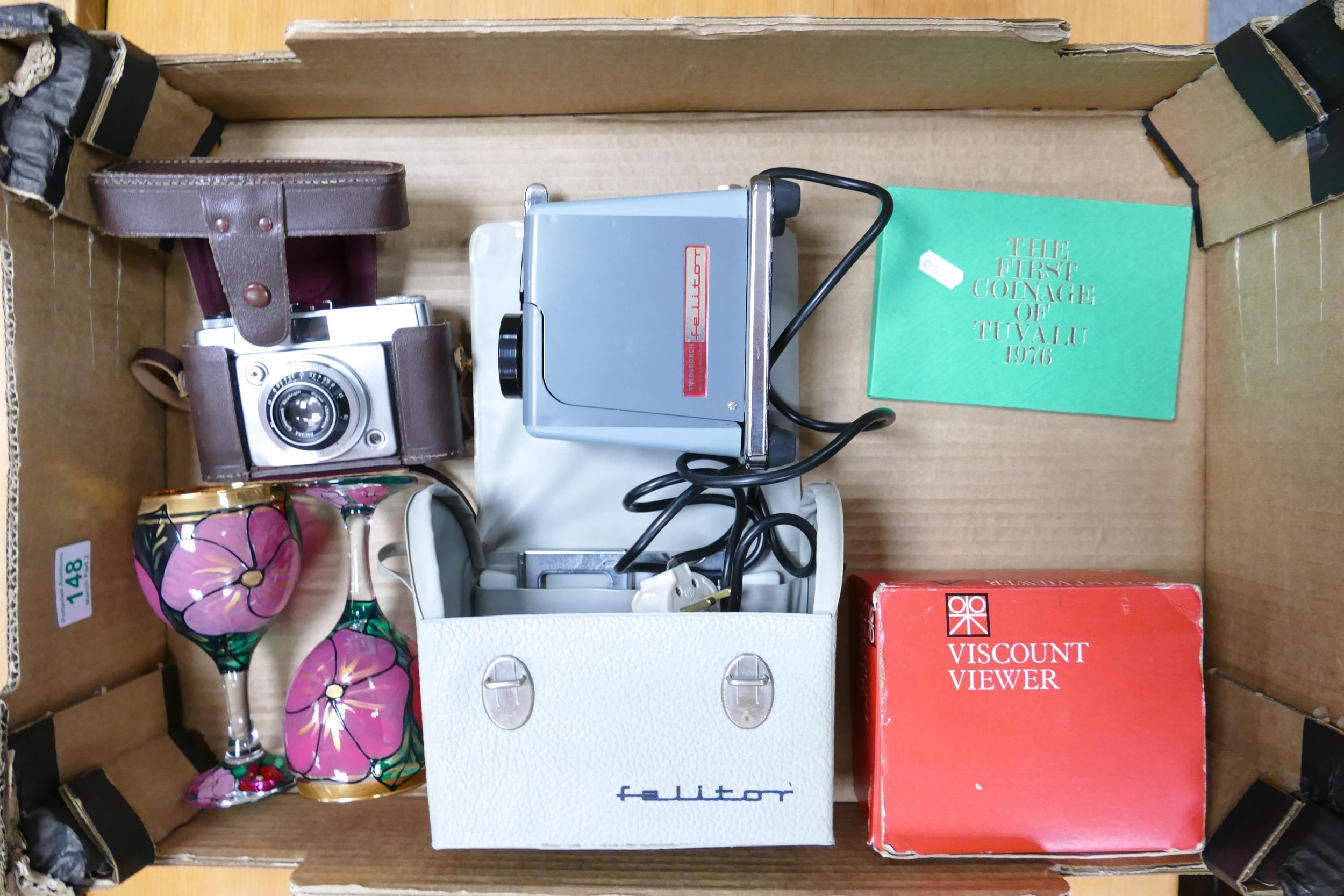 A mixed Collection of items to include Illord Sportster Film Camera, Felitorr slide projector,