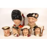 Royal Doulton Seconds Character jugs Large The Guardsman & Monty, small Athos, Aramis, Sam Johnson &