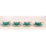 Four Handpainted Susie Cooper Teacups with Four Saucers. Three of the Saucers are damaged and re-