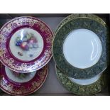 A set of 6 Wedgwood Florentine Arras Green Dinner plates W4170 Together with two Aynsley Cabinet