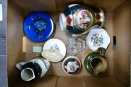 A mixed collection of items to include pin dishes, small lustre bowl, oriental ginger jar, miniature