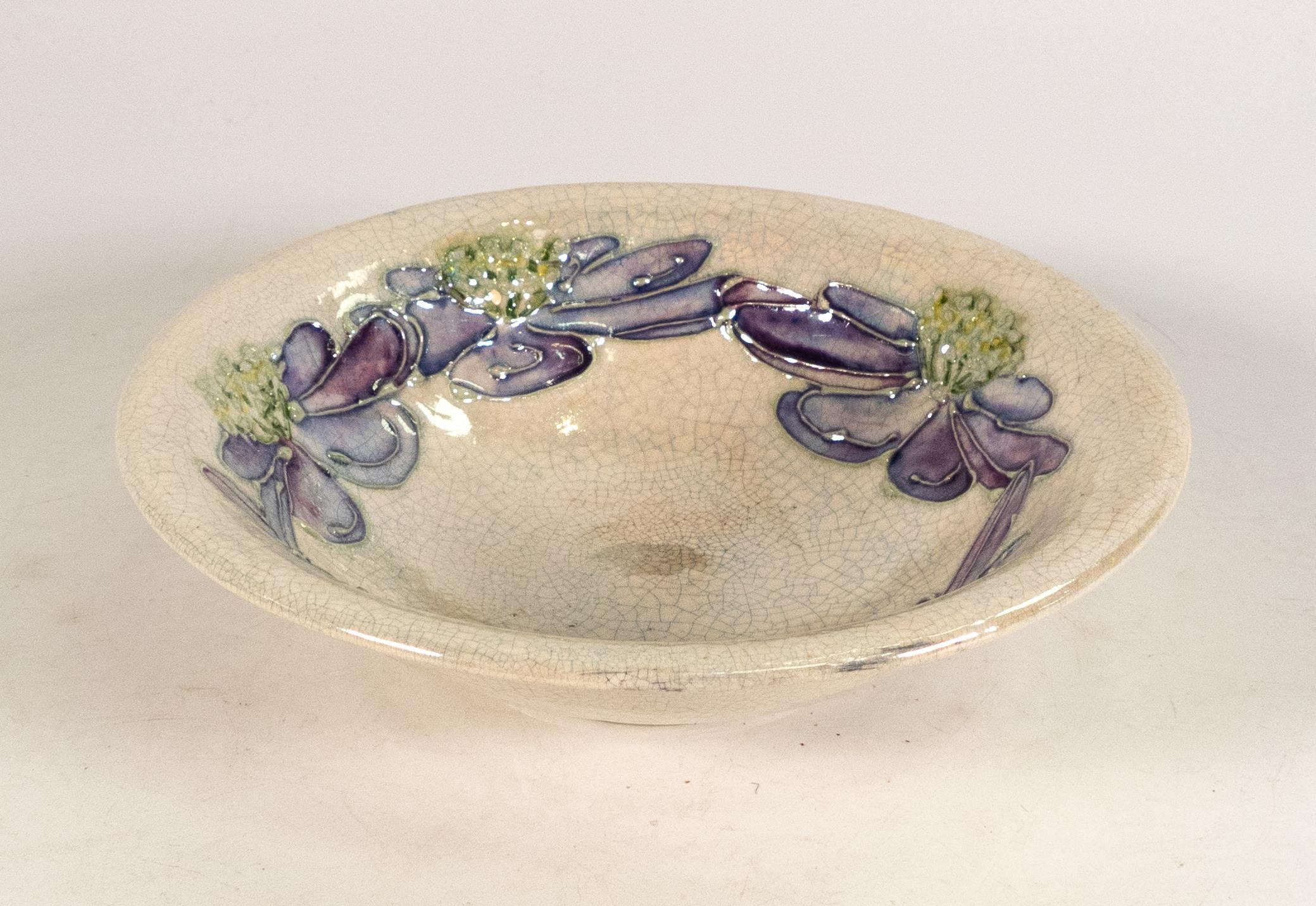 Lise B. Moorcroft small dish 2013 Artic Flower decoration, chip to rim, diameter 15.5cm - Image 2 of 3