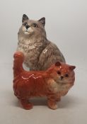 Beswick standing ginger Persian cat 1898 together with Beswick grey seated Persian cat 1867 (2)