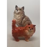 Beswick standing ginger Persian cat 1898 together with Beswick grey seated Persian cat 1867 (2)