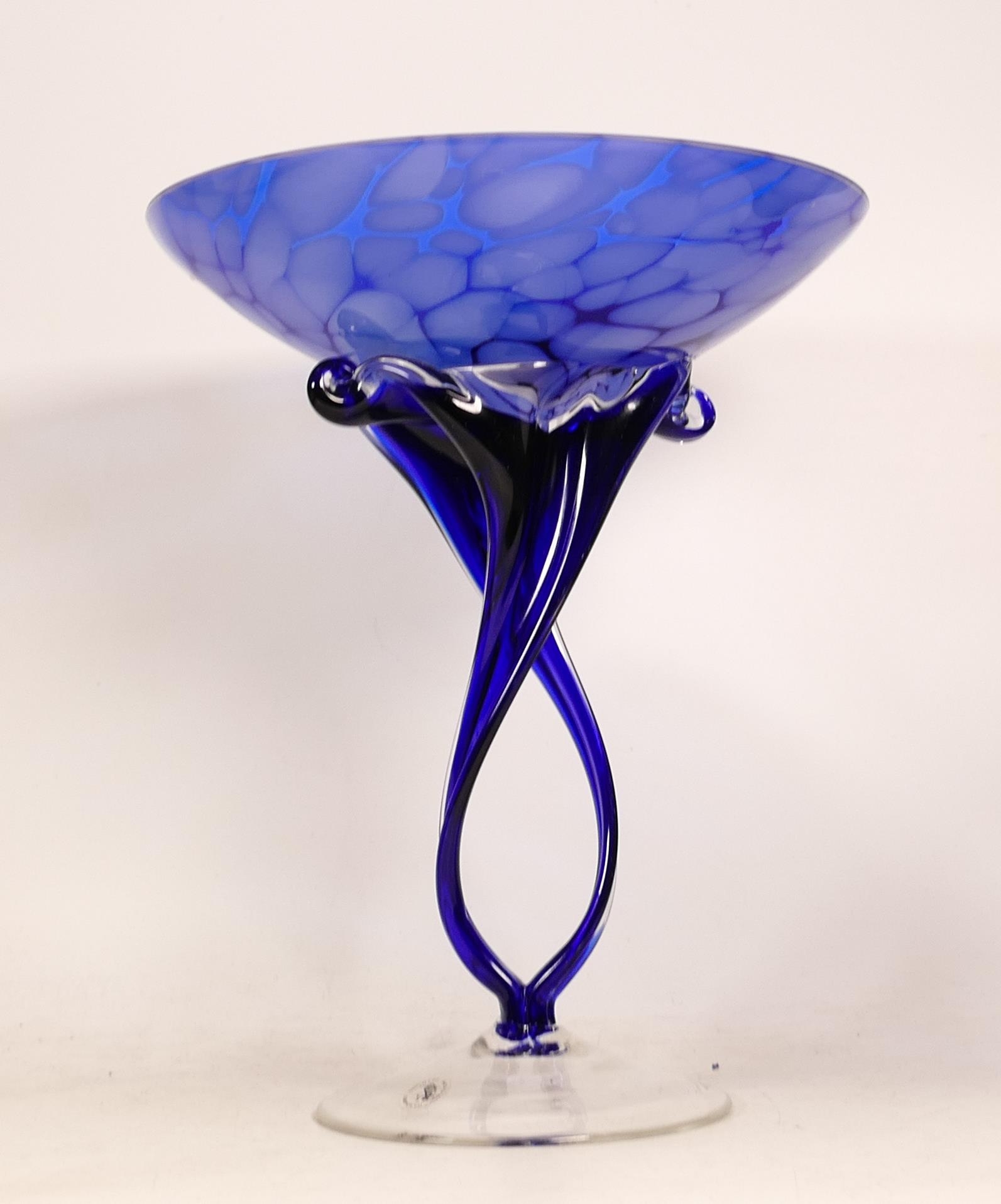 Alicja Handcrafted Blue Glass Centrepiece Bowl, height 27.5cm