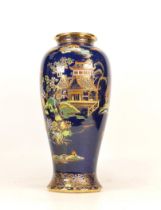 Carlton Ware Large Bleu Royale Vase with Mikado design (chip to rim)