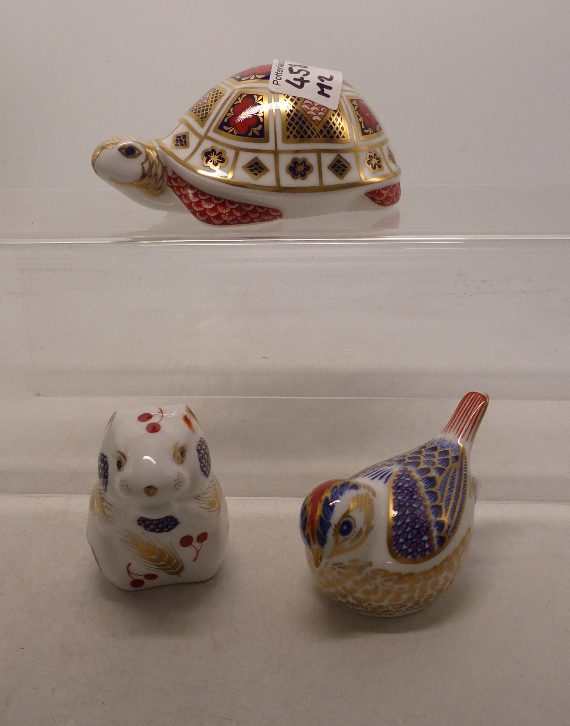 Royal Crown Derby Paperweights to include Tortoise (silver stopper), Goldcrest (gold stopper) and