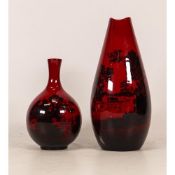 Royal Doulton Flambe Woodcut 1606 & 1613 Vases (both with slight scuff to body), tallest 16.5cm(2)