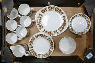 Burnleigh Ironstone floral teaware to include six cups, six saucers, one cake plate, one sugar dish,